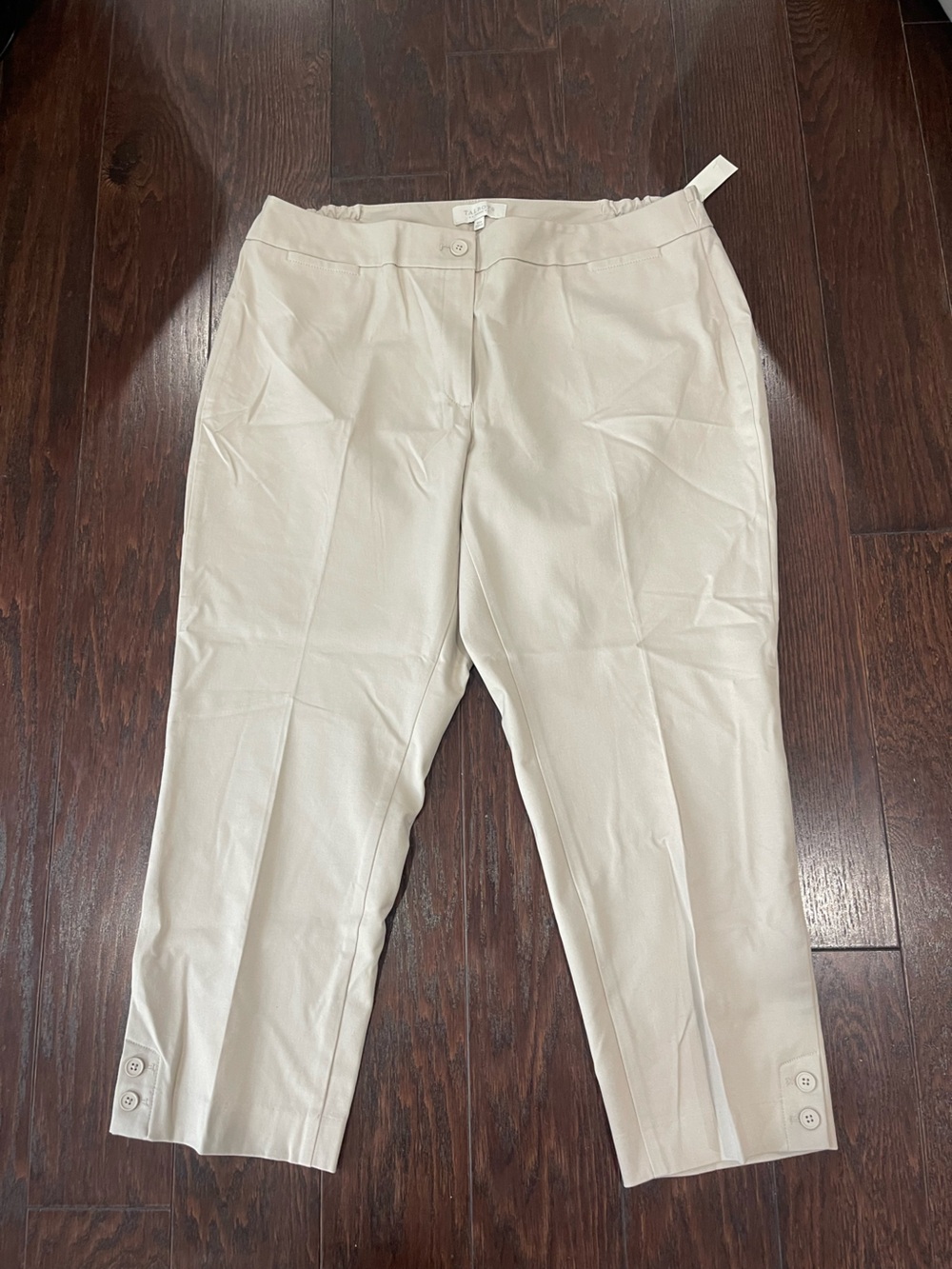 Talbots Signature Capri Pant Beige Cropped Button Cuff Women 16W NEW